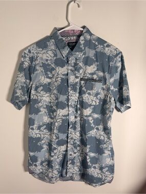 Sunrise Kingdom vintage kingdom blue white print collared button down shirt men